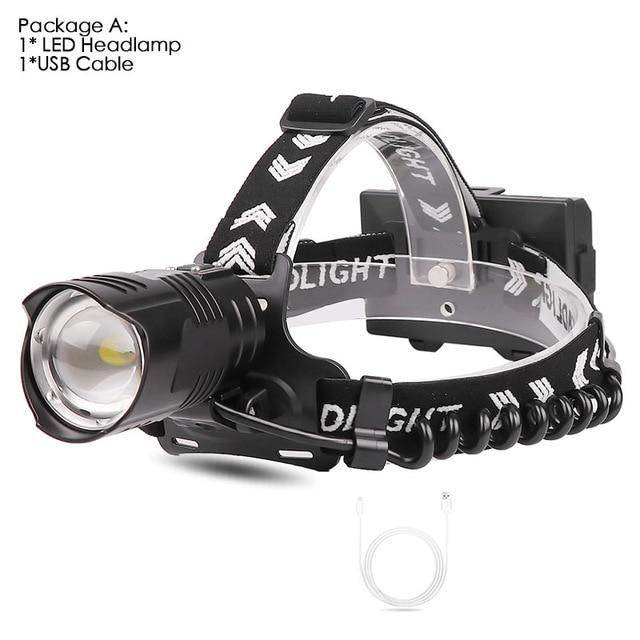 40000-300000 LM USB Rechargeable Powerful LED Headlamp - Black Cock Survival