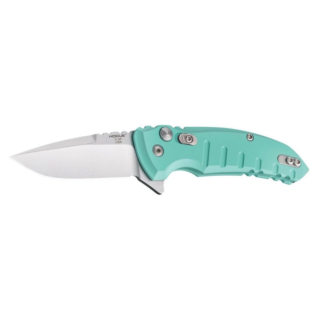 Hogue X1 2.75 in Folder Drop Pt Tumble Fin Alum Aquamarine - Black Cock Survival