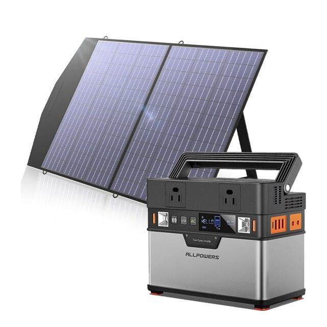 220V/110V Portable Power Station / Solar Generator Emergency Backup Power With 18V 100W Foldable Solar Panel - Black Cock Survival